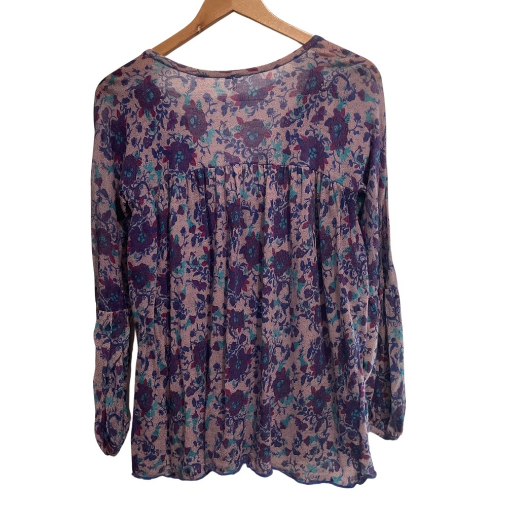 Free People Purple Floral Blouse‎ with Orange Accents - Picture 2 of 11